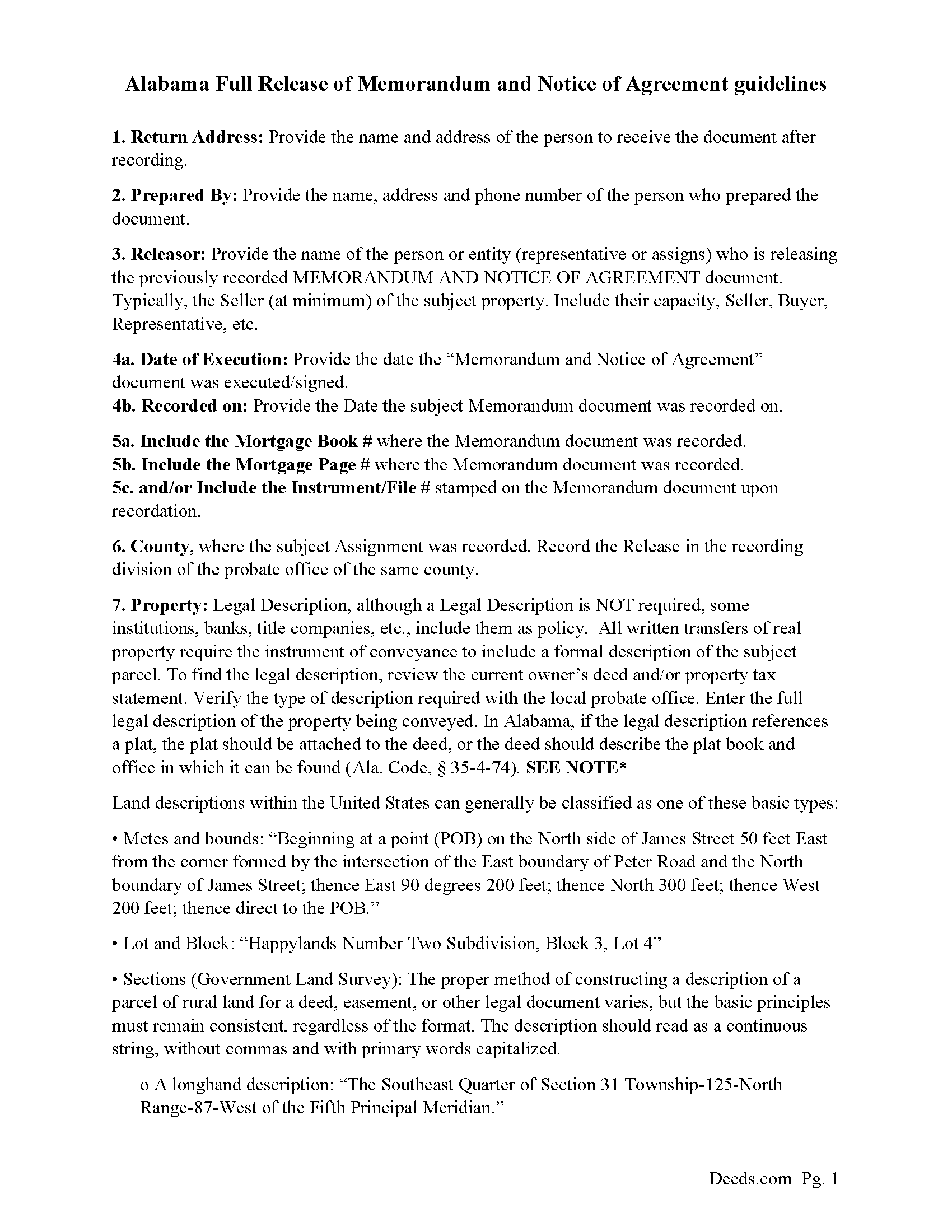 De Kalb County Full Release of Memorandum and Notice of Agreement Guide