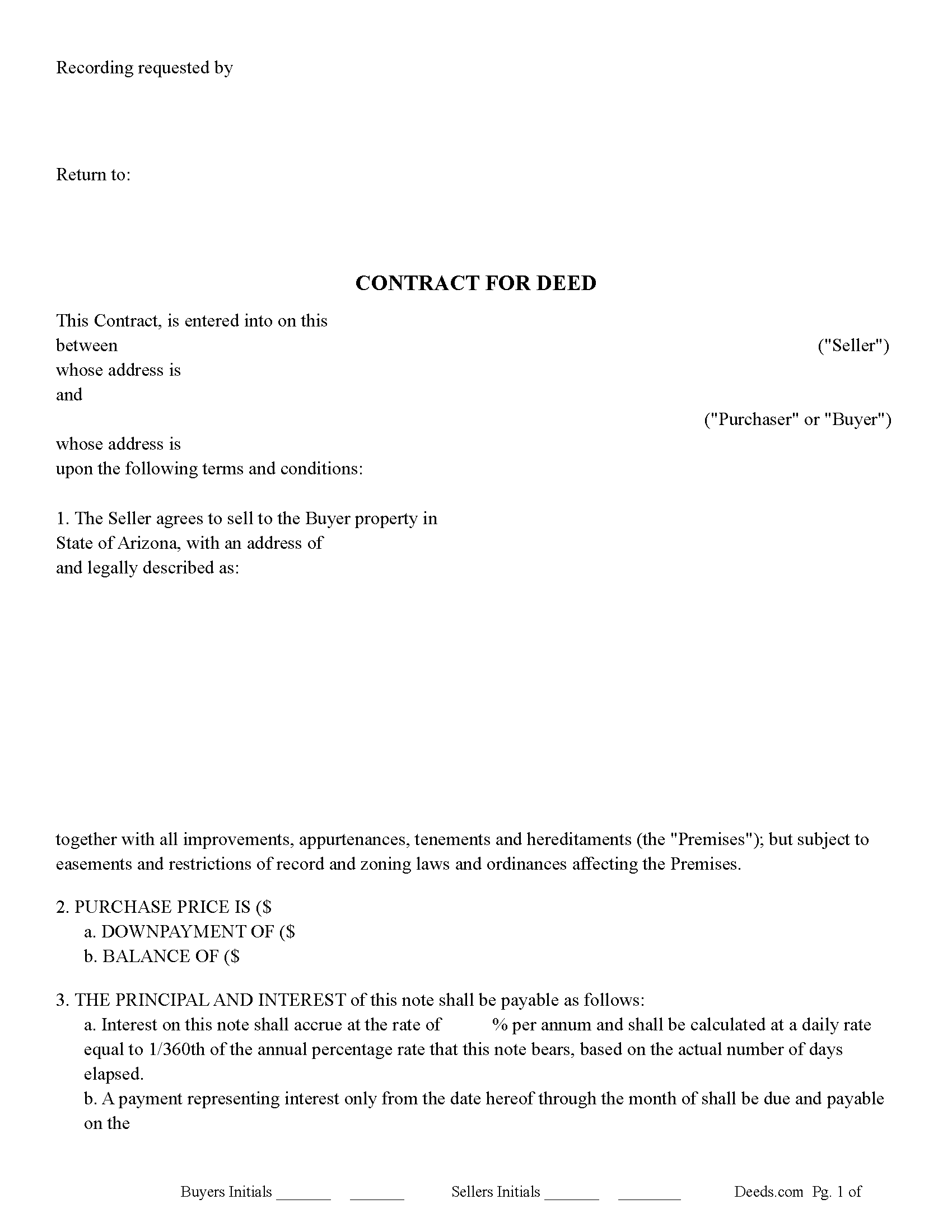 Coconino County Contract for Deed Form