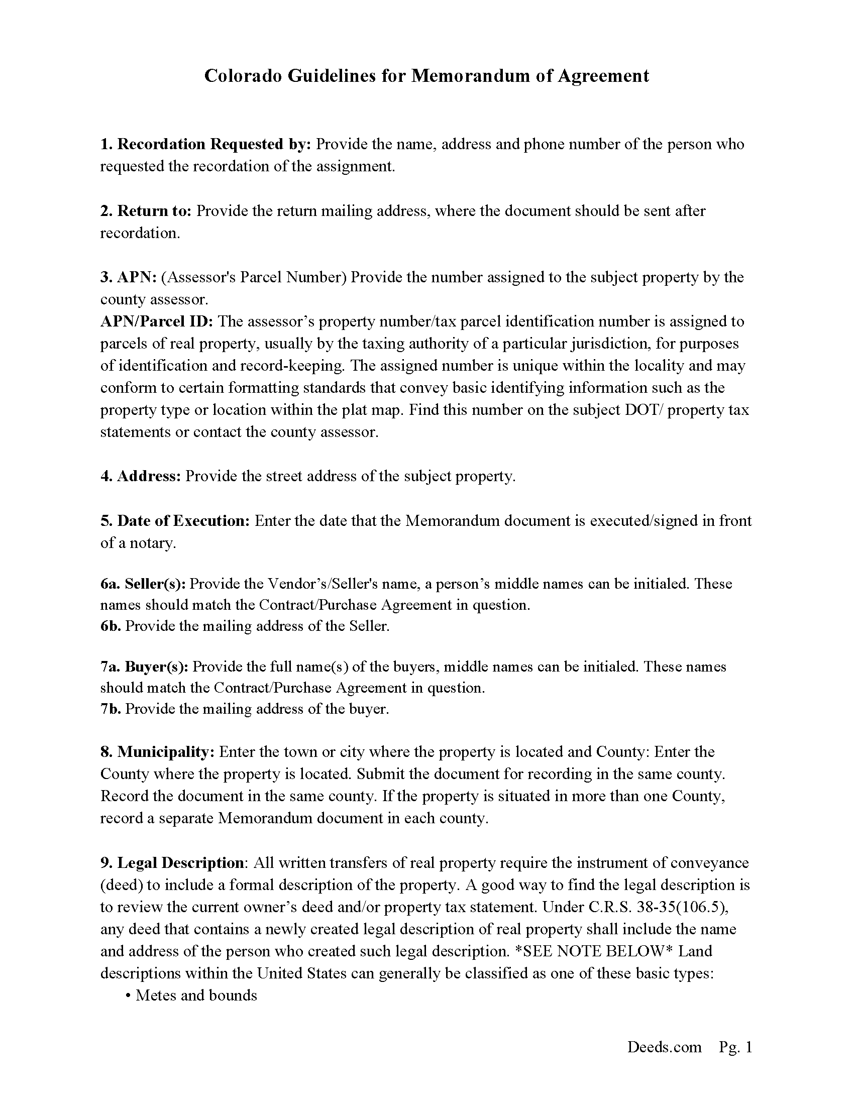 Garfield County Memorandum and Notice of Agreement Guide