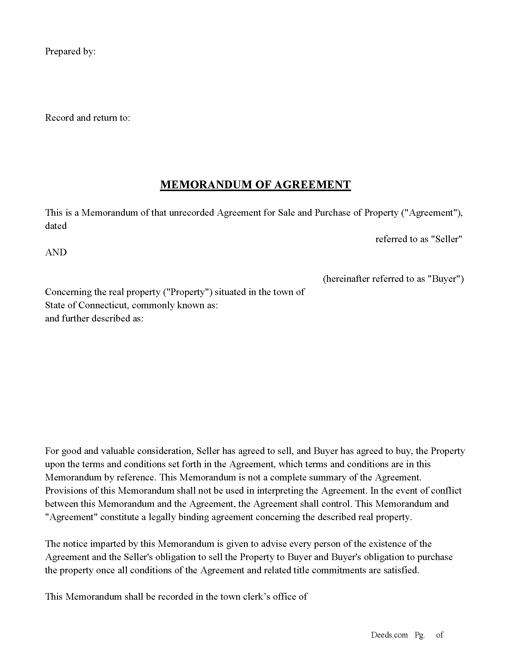 Hartford County Memorandum of Agreement Form