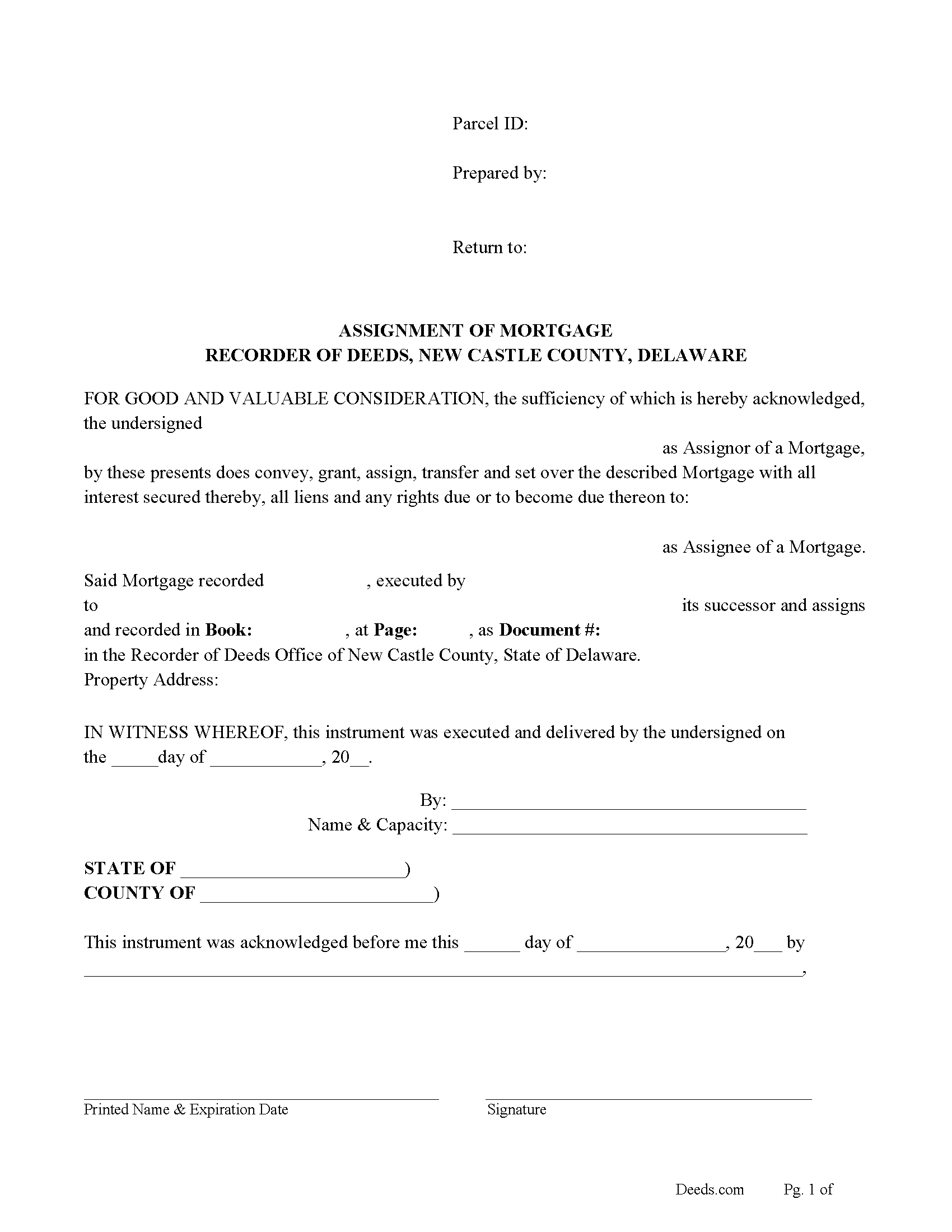 New Castle County Assignment of Mortgage Form