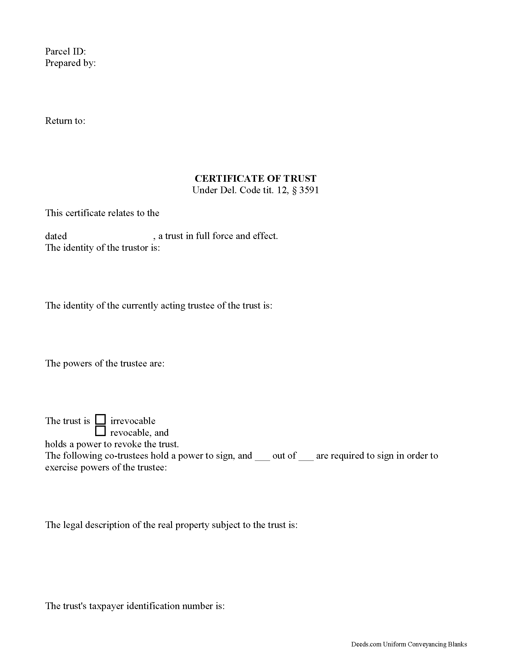 Kent County Certificate of Trust Form