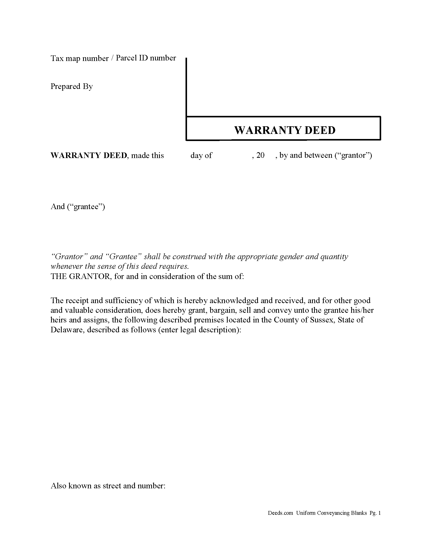 Sussex County Warranty Deed Form