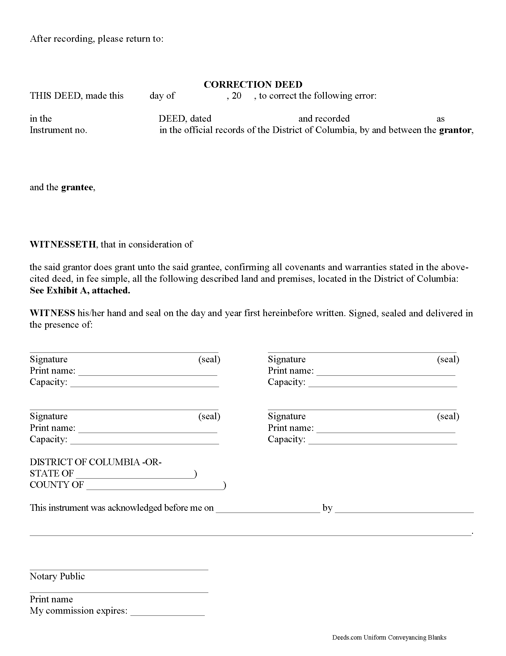 District Of Columbia County Correction Deed Form District Of Columbia