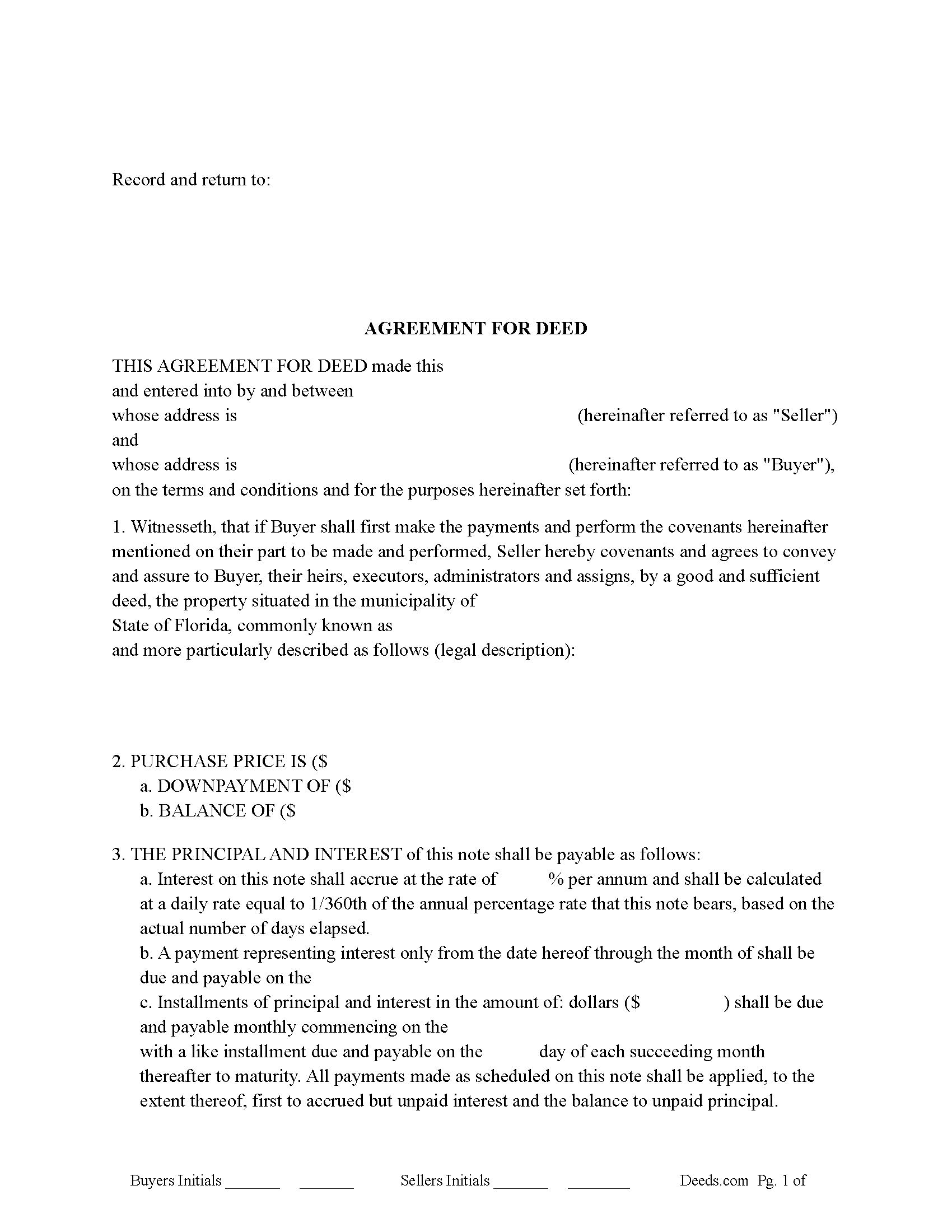 Nassau County Agreement for Deed Form