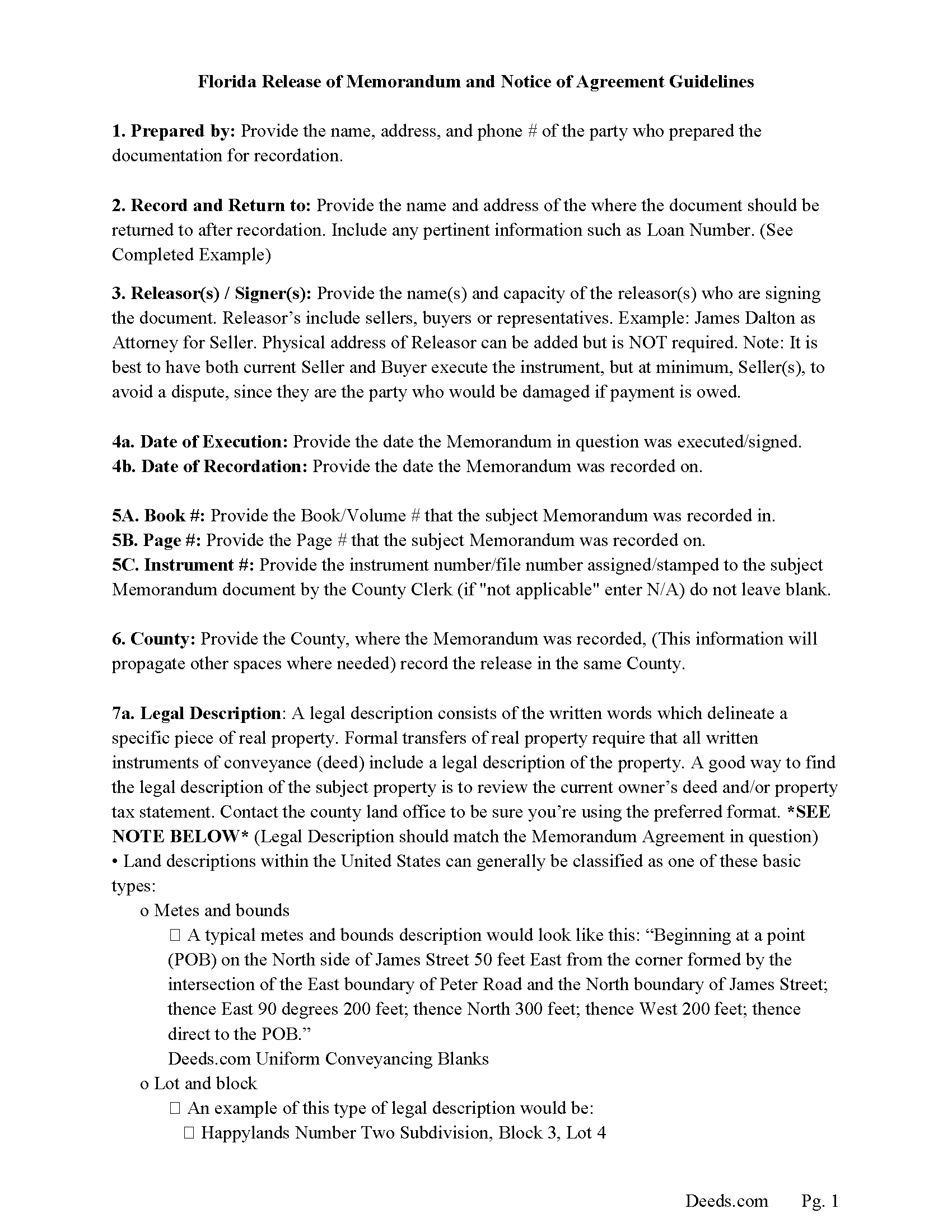 Hendry County Full Release of Memorandum and Notice of Agreement Guide