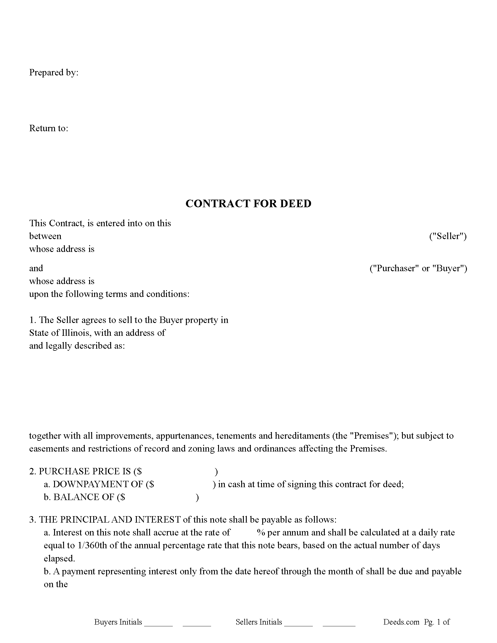 Iroquois County Contract for Deed Form
