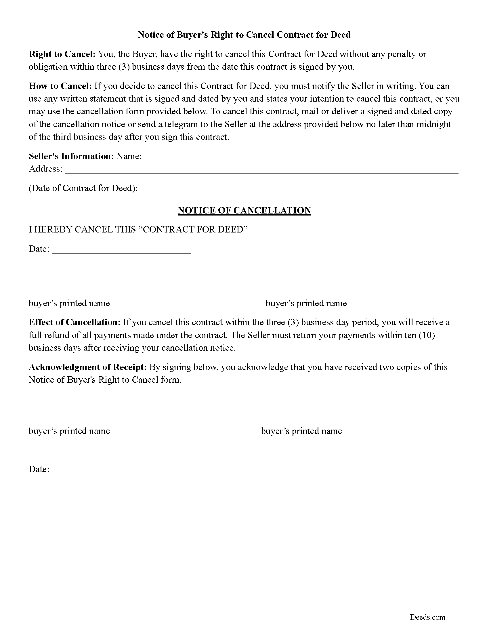 Clark County 3-day Cancellation Notice Form