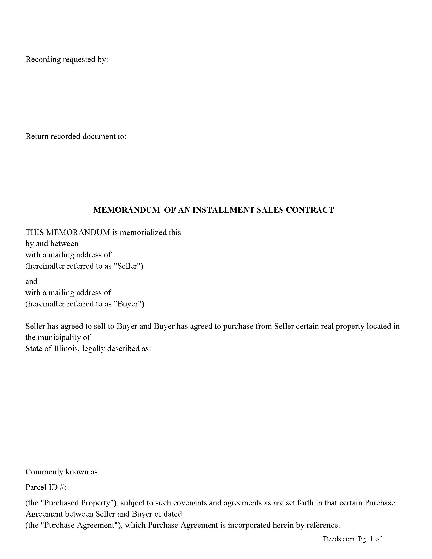 Will County Memorandum of an Installment Sales Contract Form