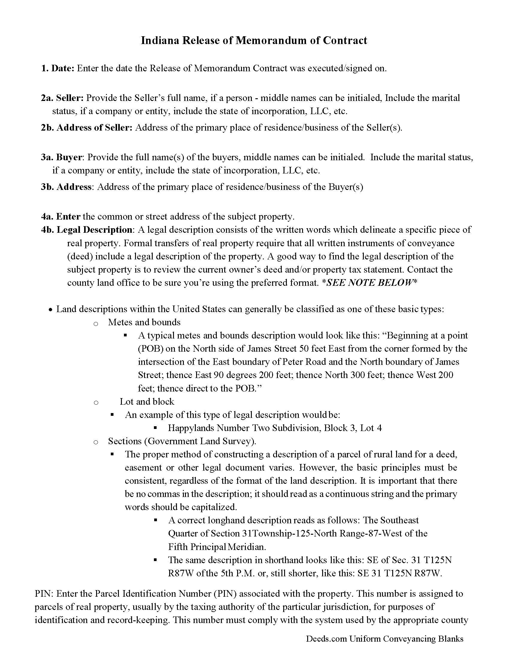 Tippecanoe County Full Release of Memorandum of Contract Guide