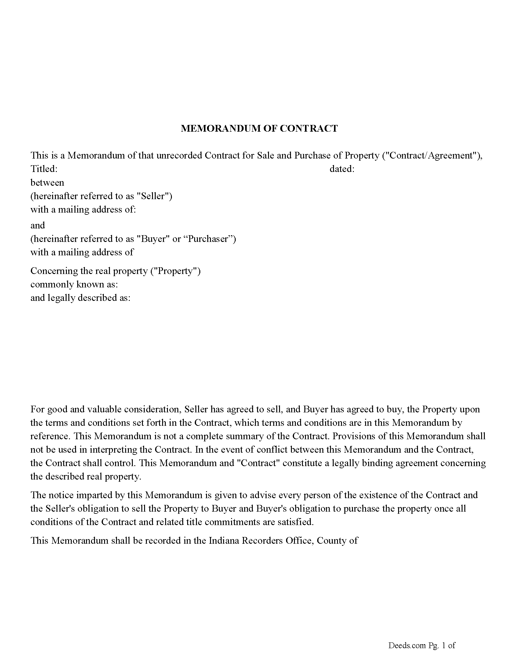 Montgomery County Memorandum of Contract Form