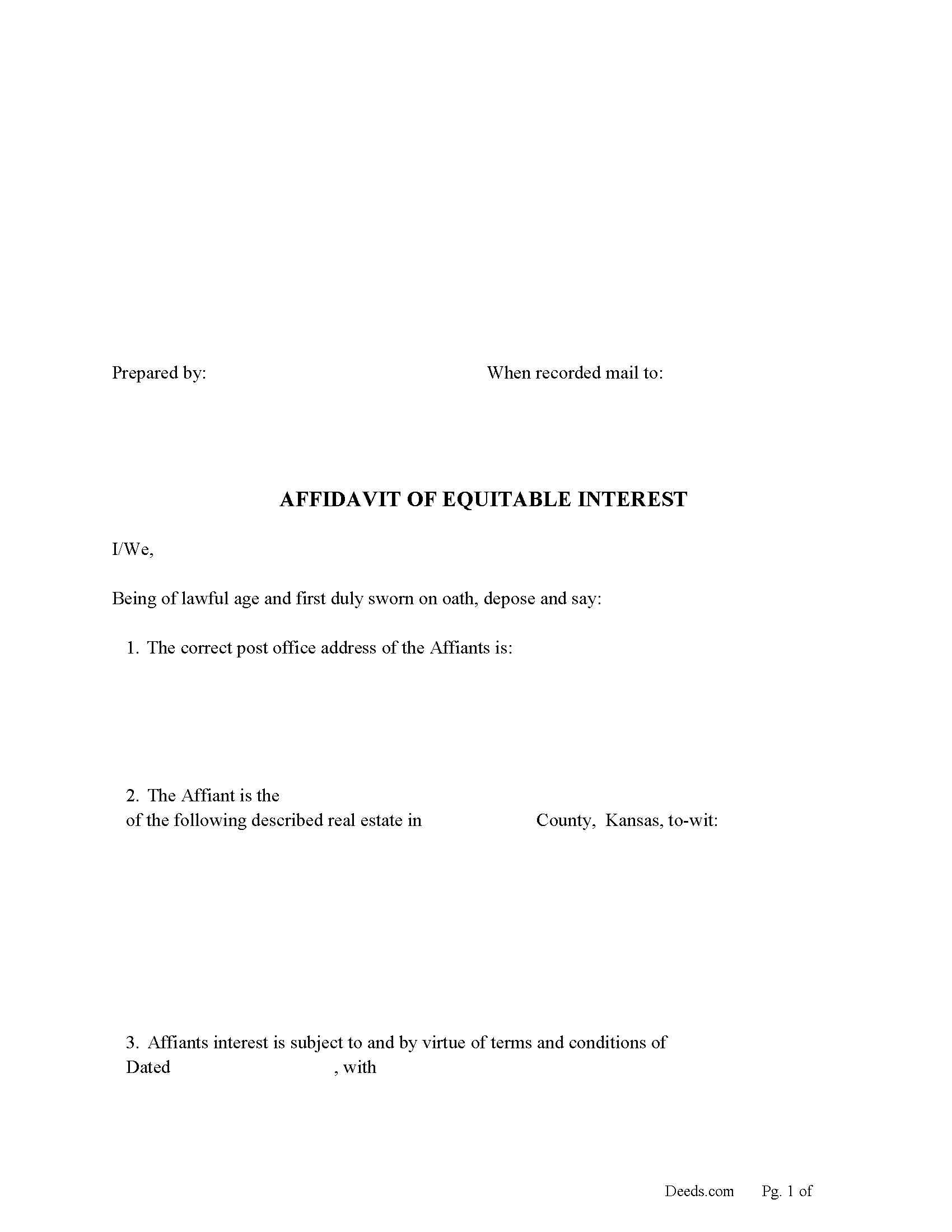 Seward County Affidavit for Equitable Interest Form