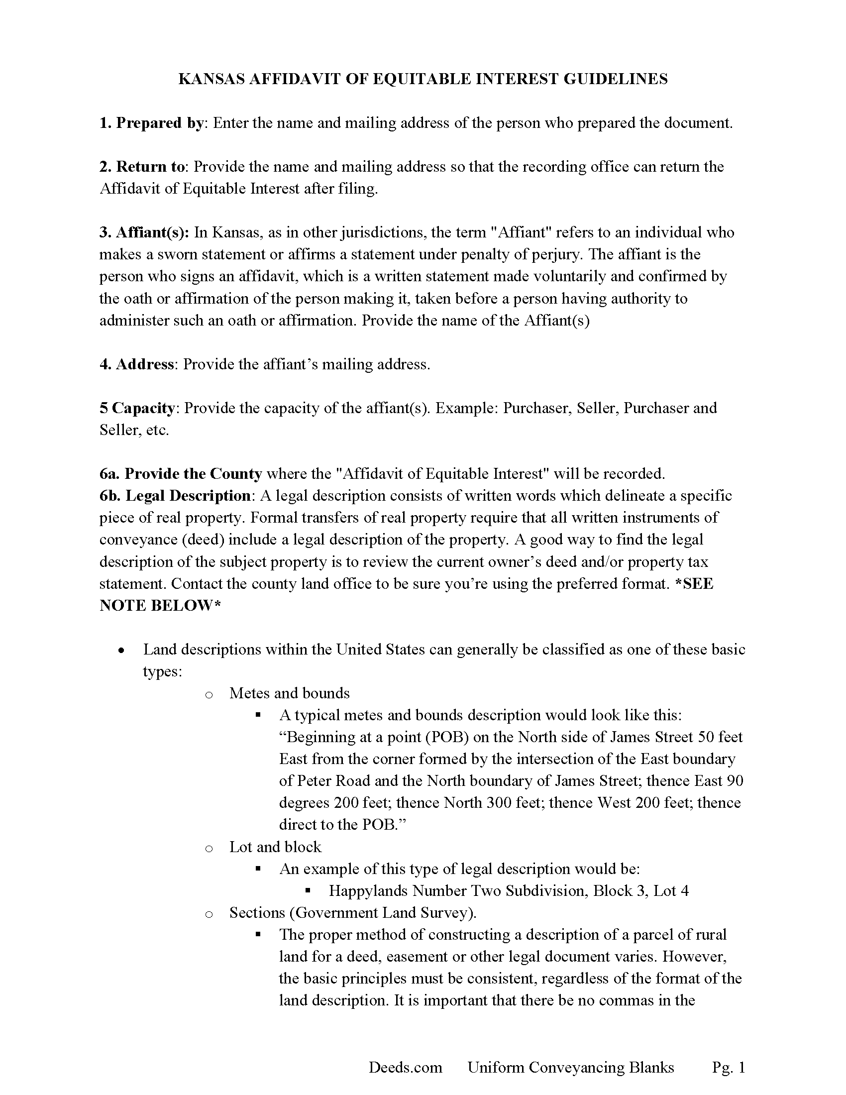 Seward County Affidavit for Equitable Interest Guide