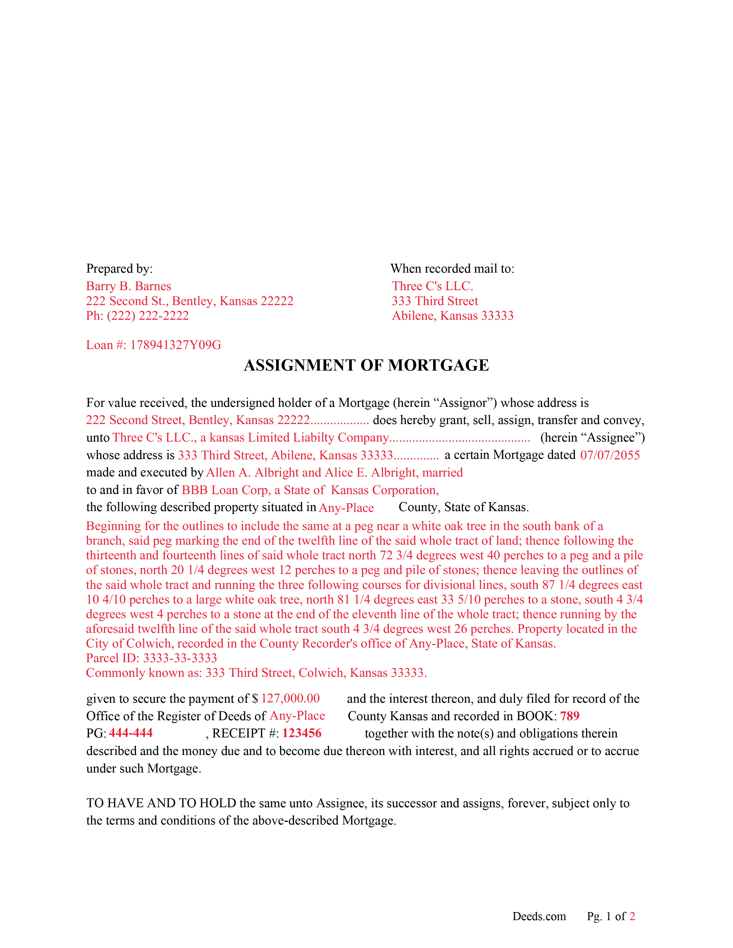 document definition assignment of mortgage