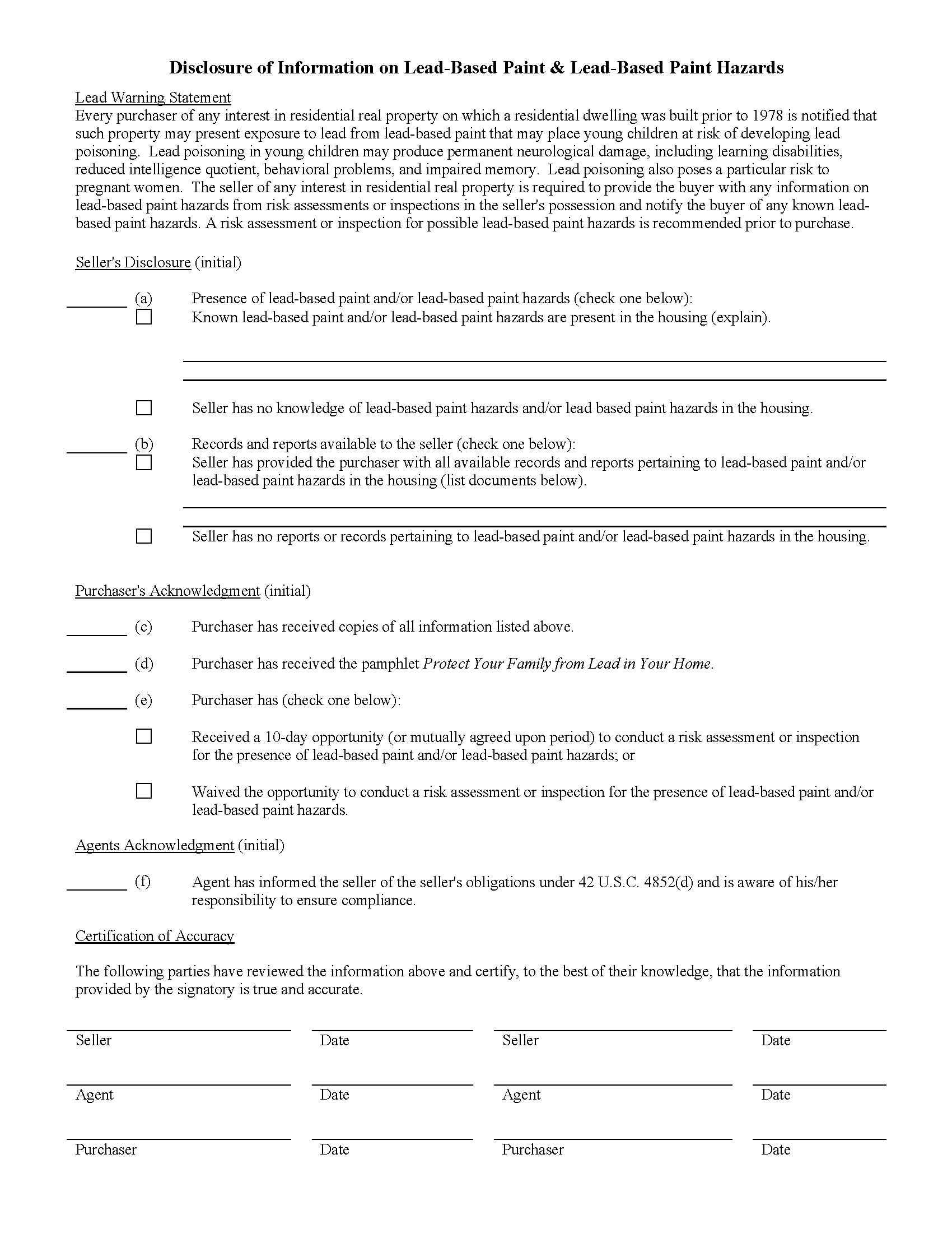 Ford County Lead Based Paint Disclosure Form