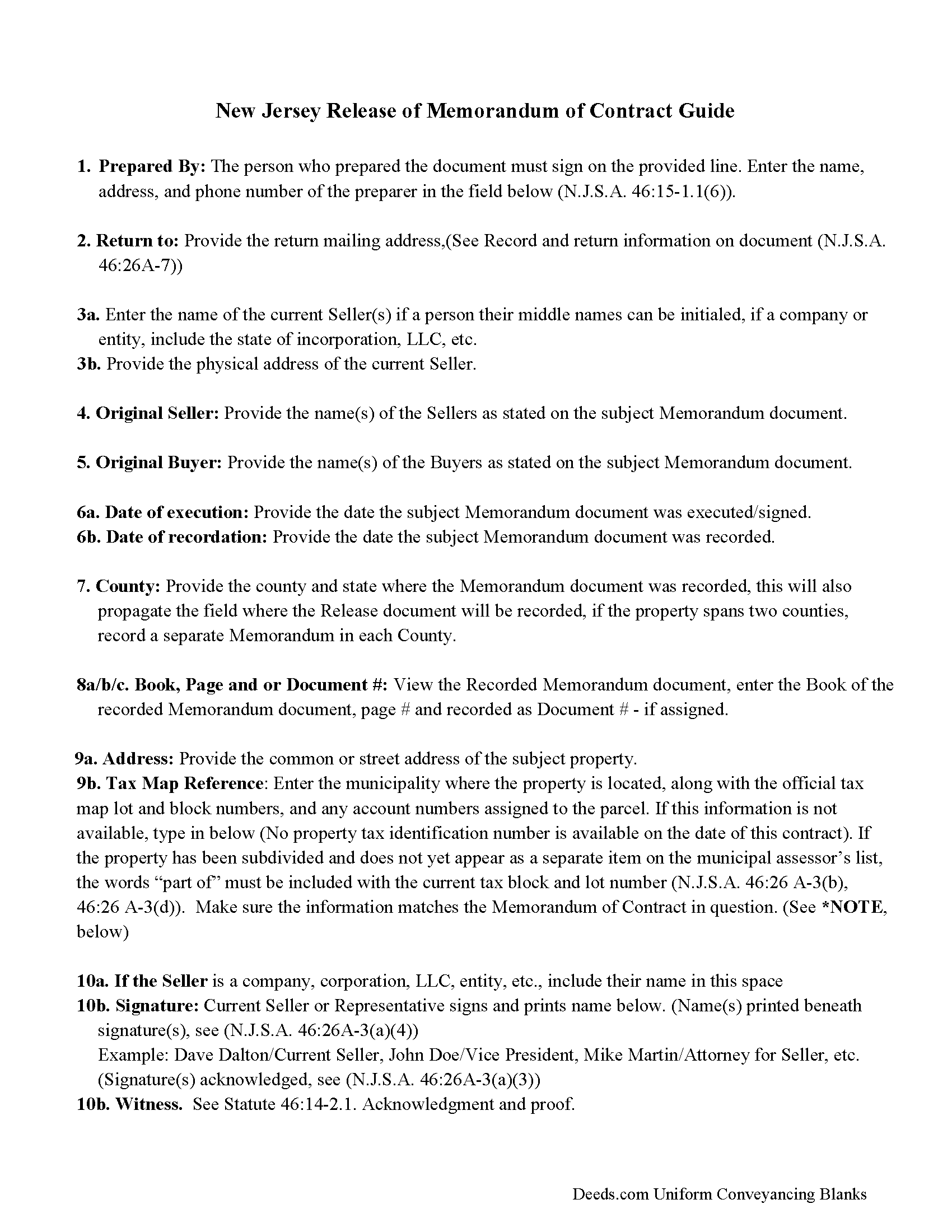 Sussex County Full Release of Memorandum of Contract  Guide