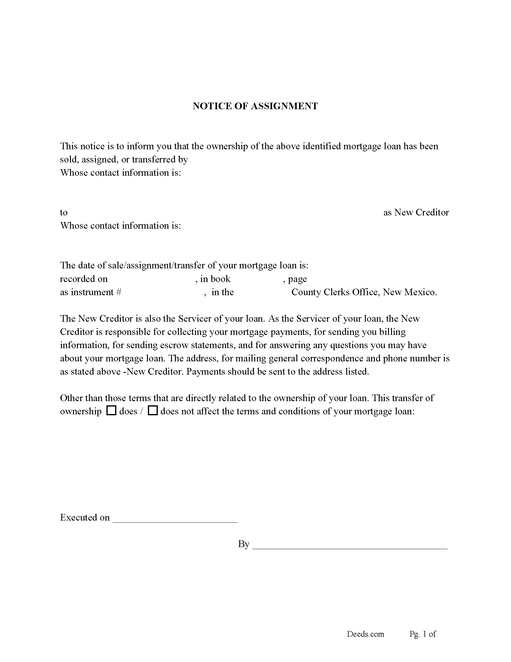 Rio Arriba County Notice of Assignment of Mortgage