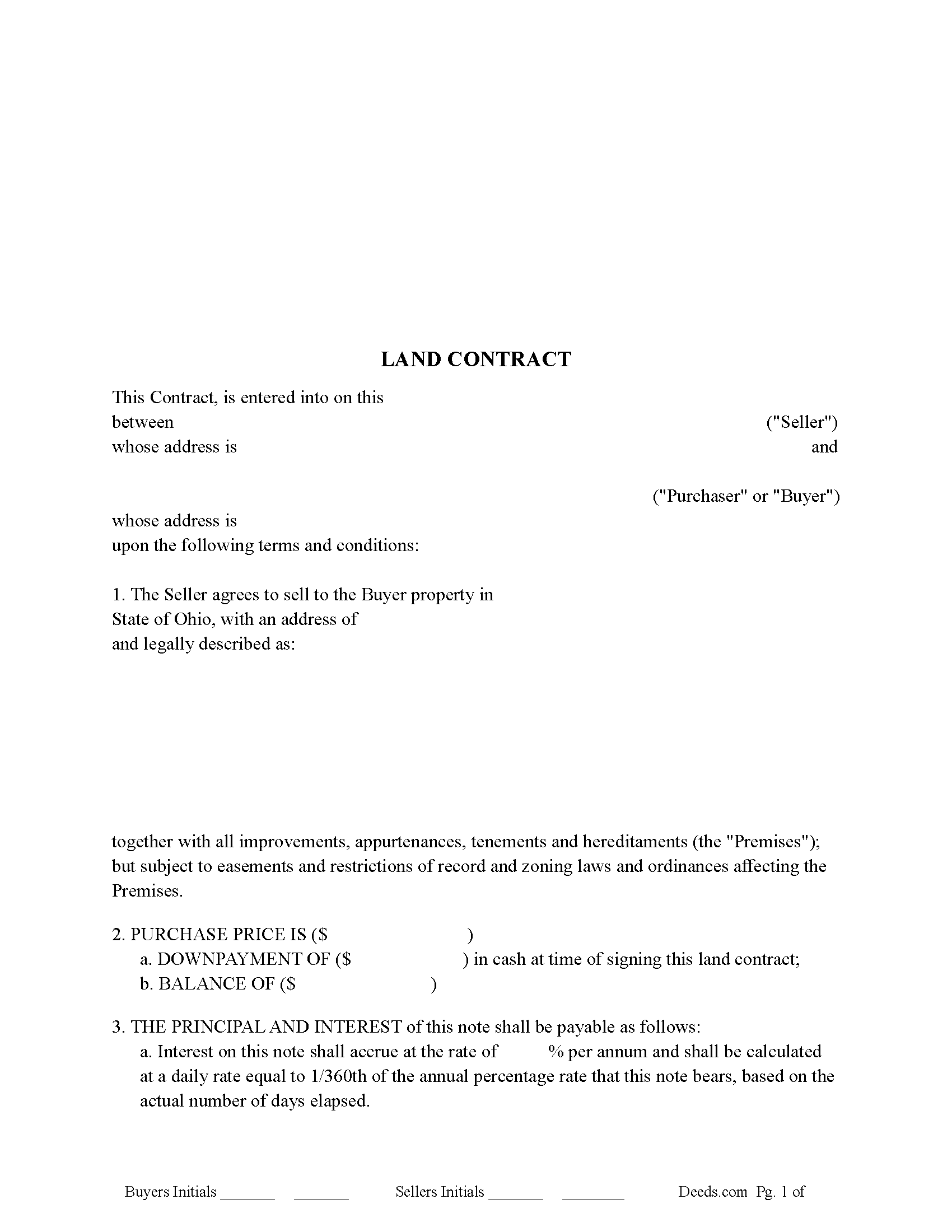Ashtabula County Land Contract Forms | Ohio | Deeds.com