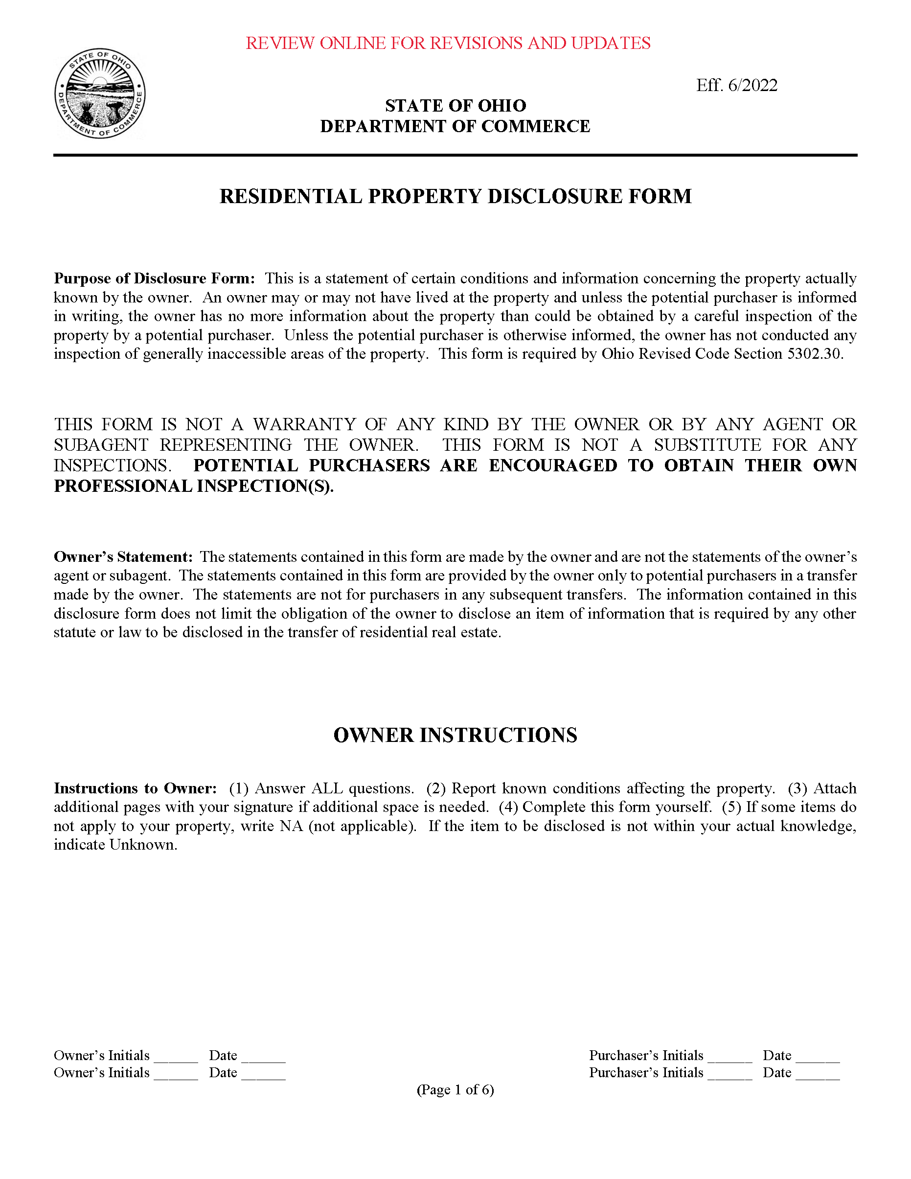 Noble County Residential Property Disclosure 