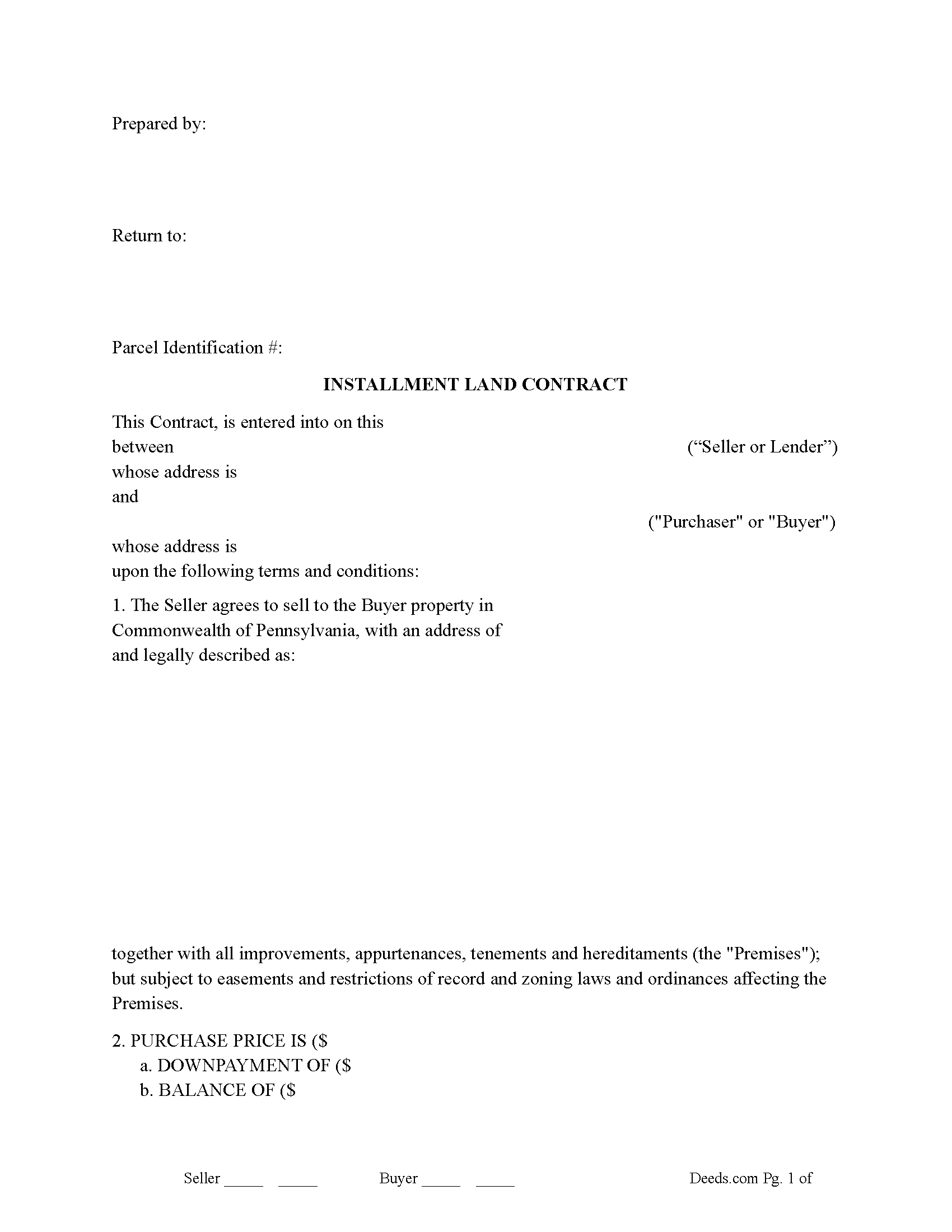 Erie County Installment Land Contract Form
