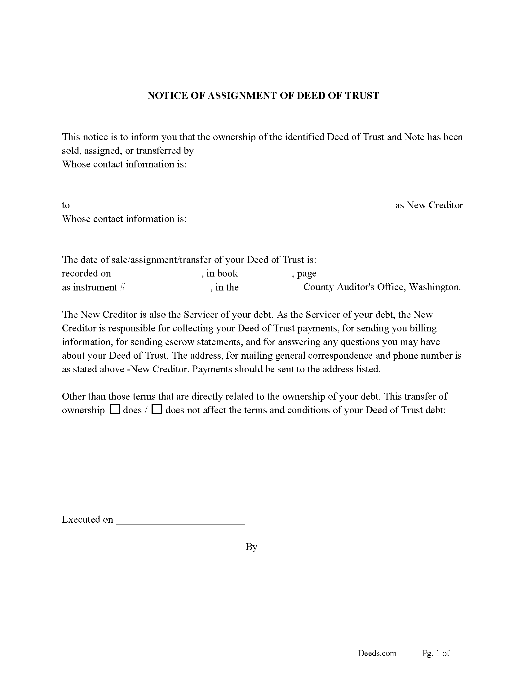 Skamania County Notice of Assignment of Deed of Trust Form