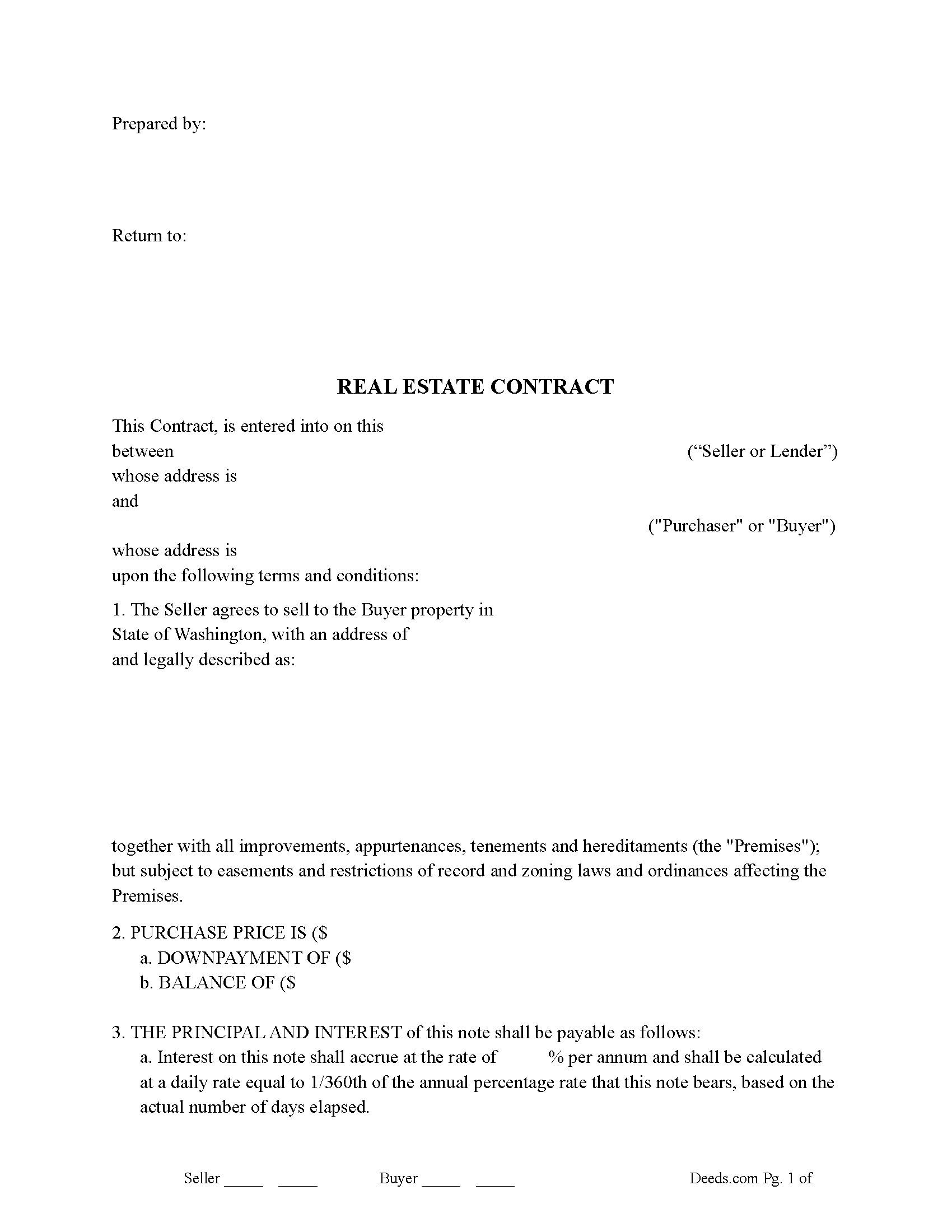 Pend Oreille County Real Estate Contract Form